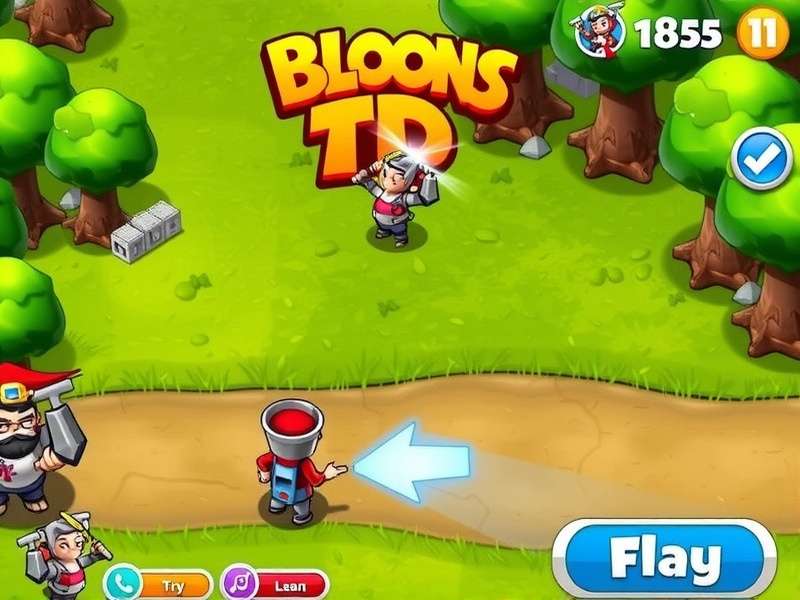 Bloons TD 6 gameplay screenshot showing multiple towers and bloons