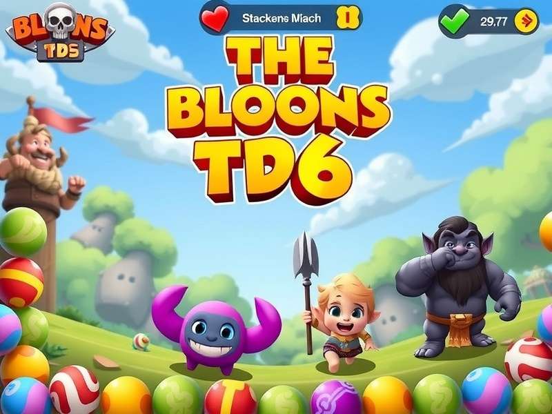 Bloons TD 6 Unblocked gameplay screenshot showing Monkey Towers and bloons