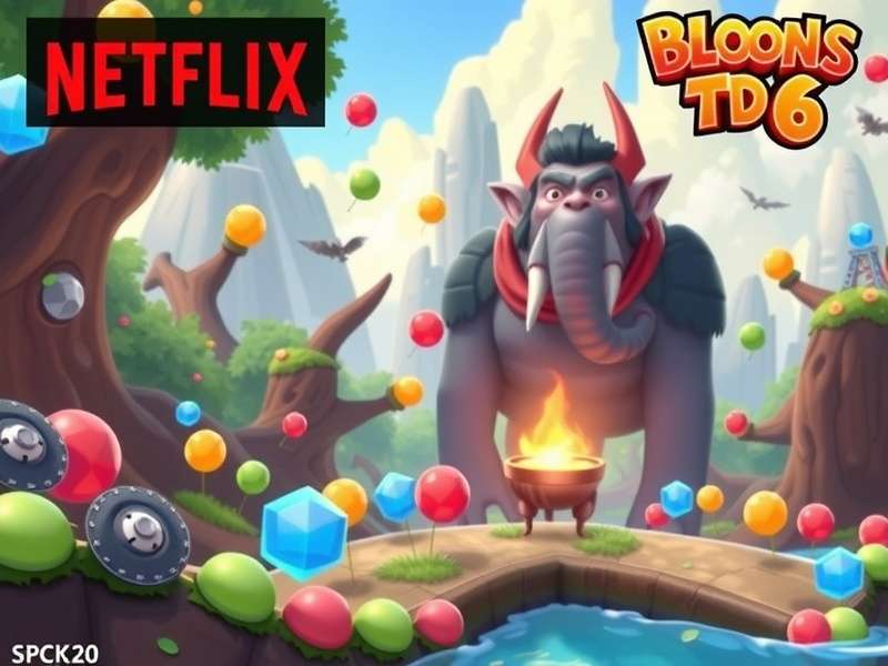 Bloons TD 6 Netflix PC gameplay screenshot showing towers and bloons