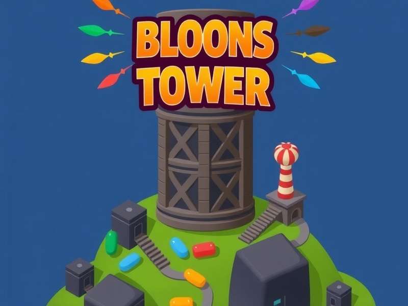 Bloons TD 6 gameplay showcasing multiple monkey towers attacking a MOAB-class blimp