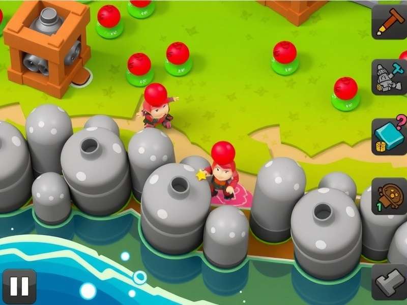 Strategic view of a tower defense game map with multiple upgrade paths visible