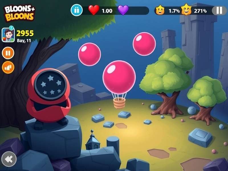 Colorful balloon tower defense gameplay on multiple screens