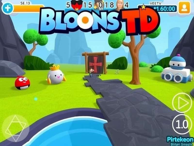 Bloons TD 6 PC gameplay screenshot showing monkeys popping Bloons on a tropical map