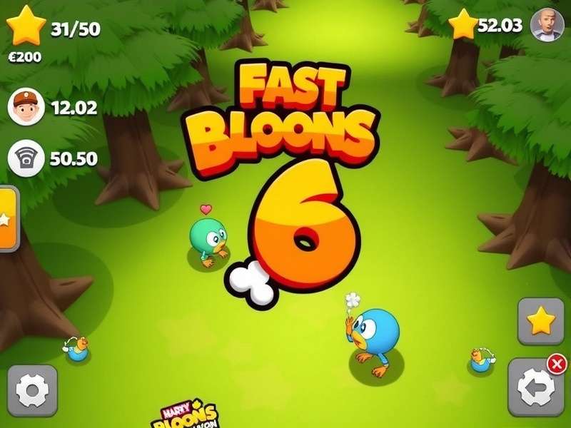 Bloons TD 6 APK gameplay screenshot showing monkey towers and bloon waves on a tropical map
